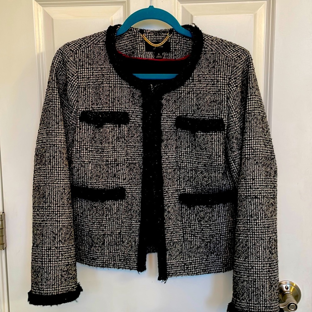 JCrew women’s Glen Plaid Braided Trim Tweed Jacket